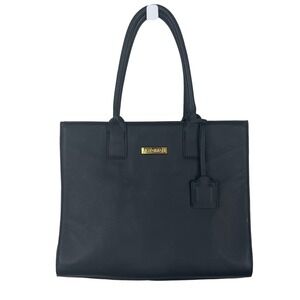 JOY & IMAN Black Textured Leather Tote Bag with Gold Accents and Charm Watch